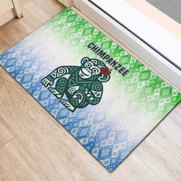Sierra Leone Rubber Doormat with Tribal Chimpanzee Design and Green Blue Gradient Pattern