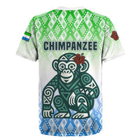 Sierra Leone Rugby Jersey with Tribal Chimpanzee Design and Green Blue Gradient Pattern