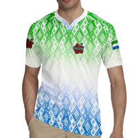 Sierra Leone Rugby Jersey with Tribal Chimpanzee Design and Green Blue Gradient Pattern
