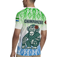 Sierra Leone Rugby Jersey with Tribal Chimpanzee Design and Green Blue Gradient Pattern