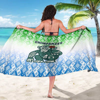 Sierra Leone Sarong with Tribal Chimpanzee Design and Green Blue Gradient Pattern