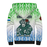 Sierra Leone Sherpa Hoodie with Tribal Chimpanzee Design and Green Blue Gradient Pattern