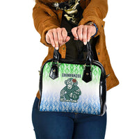 Sierra Leone Shoulder Handbag with Tribal Chimpanzee Design and Green Blue Gradient Pattern