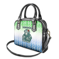 Sierra Leone Shoulder Handbag with Tribal Chimpanzee Design and Green Blue Gradient Pattern