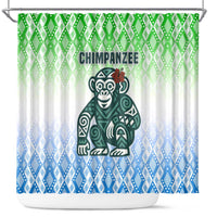 Sierra Leone Shower Curtain with Tribal Chimpanzee Design and Green Blue Gradient Pattern