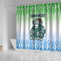 Sierra Leone Shower Curtain with Tribal Chimpanzee Design and Green Blue Gradient Pattern