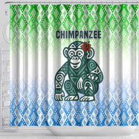 Sierra Leone Shower Curtain with Tribal Chimpanzee Design and Green Blue Gradient Pattern