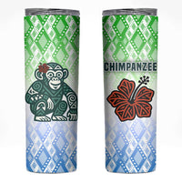 Sierra Leone Skinny Tumbler with Tribal Chimpanzee Design and Green Blue Gradient Pattern