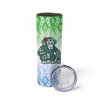 Sierra Leone Skinny Tumbler with Tribal Chimpanzee Design and Green Blue Gradient Pattern