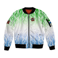 Sierra Leone Sleeve Zip Bomber Jacket with Tribal Chimpanzee Design and Green Blue Gradient Pattern