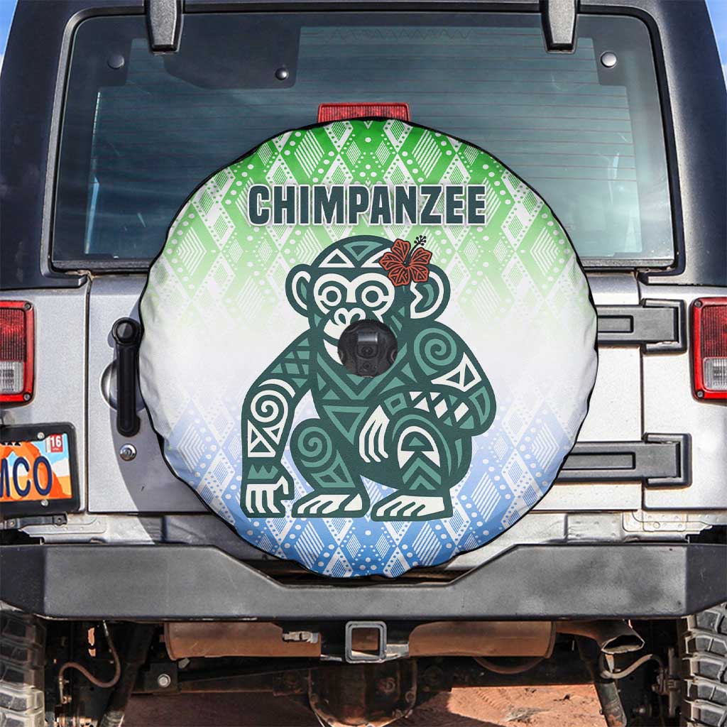 Sierra Leone Spare Tire Cover with Tribal Chimpanzee Design and Green Blue Gradient Pattern
