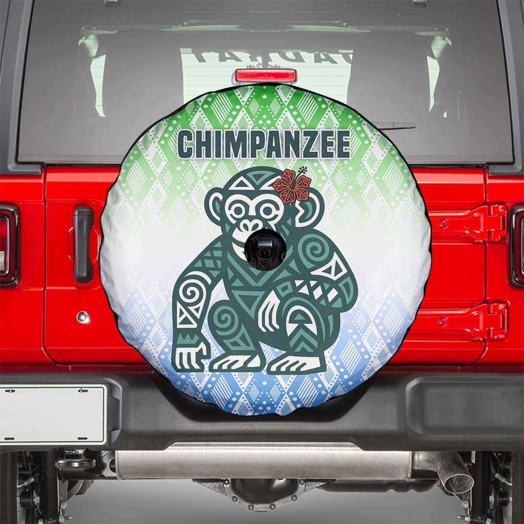 Sierra Leone Spare Tire Cover with Tribal Chimpanzee Design and Green Blue Gradient Pattern