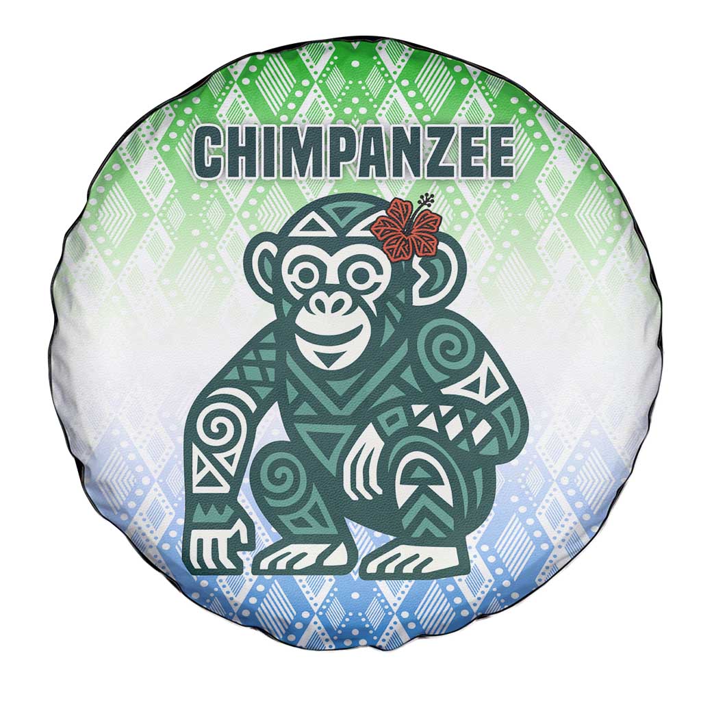 Sierra Leone Spare Tire Cover with Tribal Chimpanzee Design and Green Blue Gradient Pattern