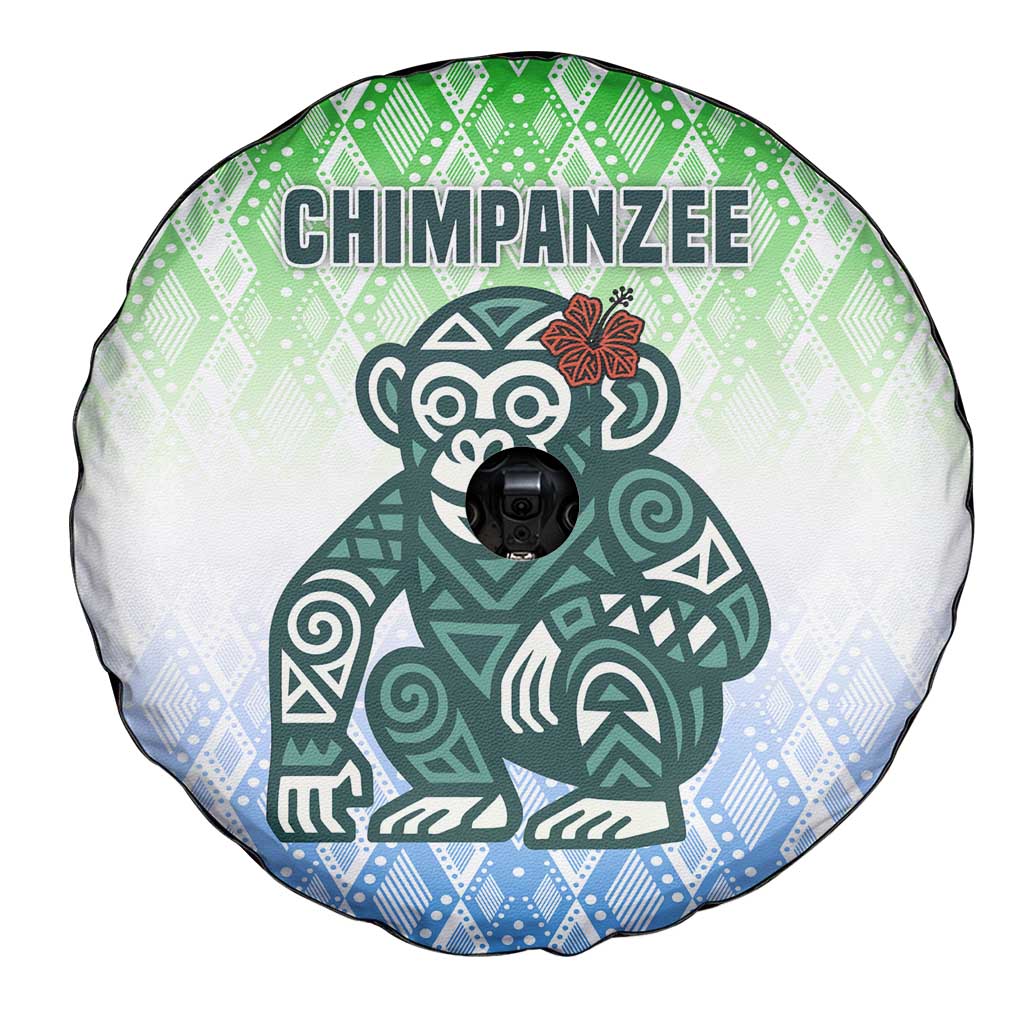 Sierra Leone Spare Tire Cover with Tribal Chimpanzee Design and Green Blue Gradient Pattern