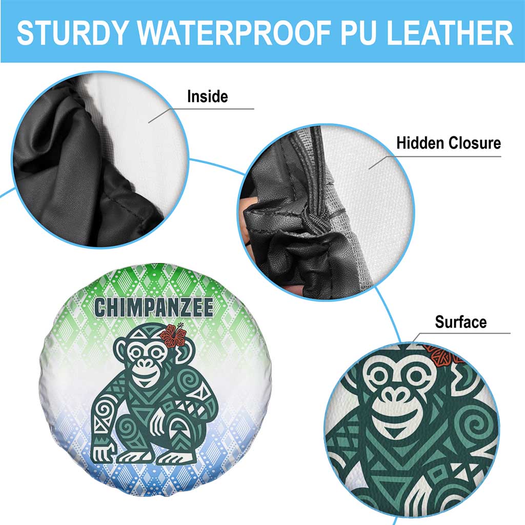 Sierra Leone Spare Tire Cover with Tribal Chimpanzee Design and Green Blue Gradient Pattern