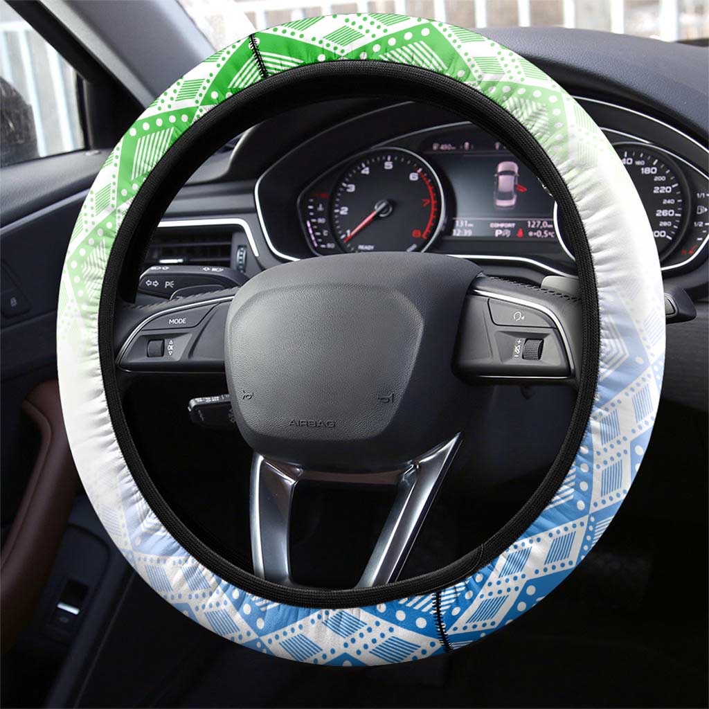Sierra Leone Steering Wheel Cover with Tribal Chimpanzee Design and Green Blue Gradient Pattern