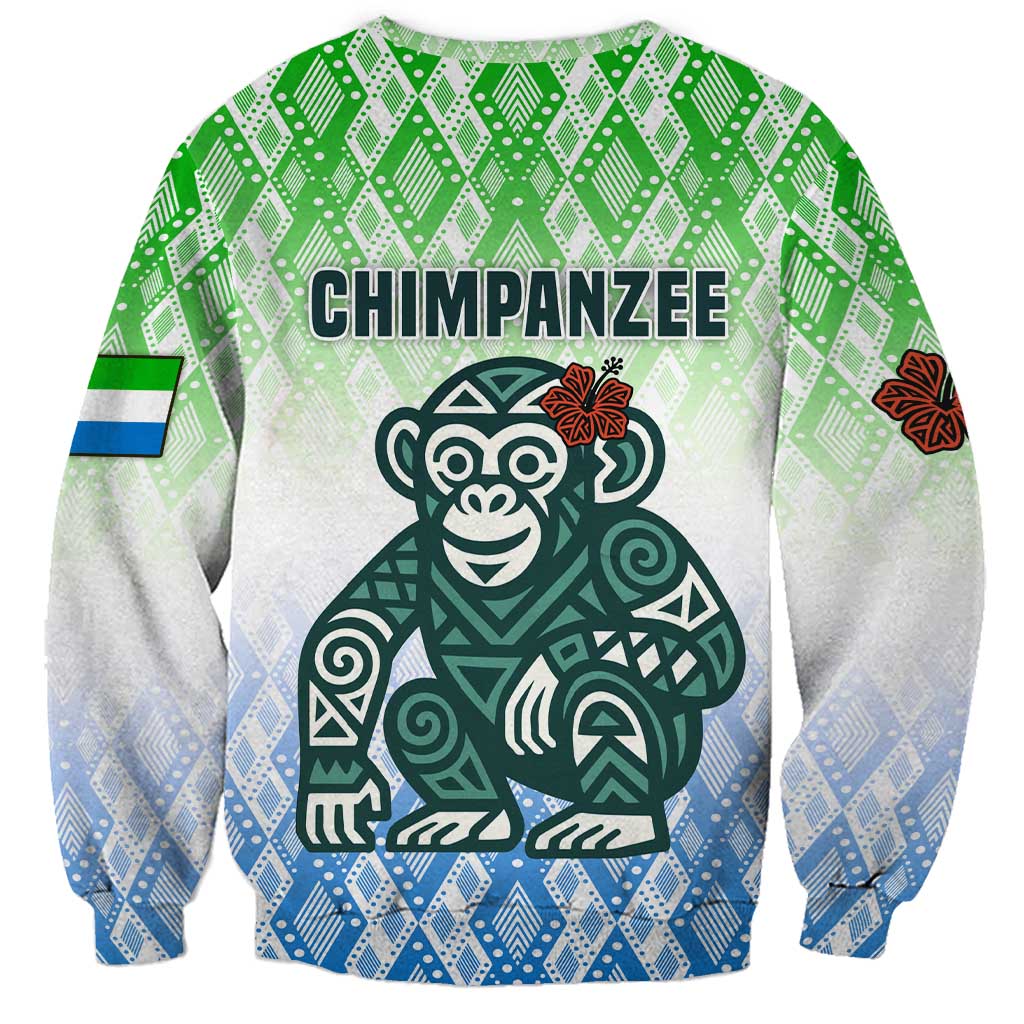 Sierra Leone Sweatshirt with Tribal Chimpanzee Design and Green Blue Gradient Pattern