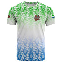 Sierra Leone T Shirt with Tribal Chimpanzee Design and Green Blue Gradient Pattern