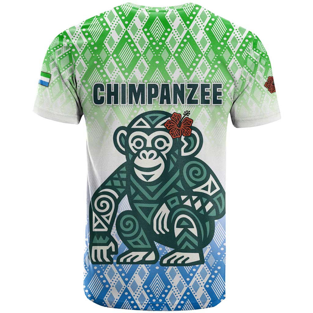 Sierra Leone T Shirt with Tribal Chimpanzee Design and Green Blue Gradient Pattern