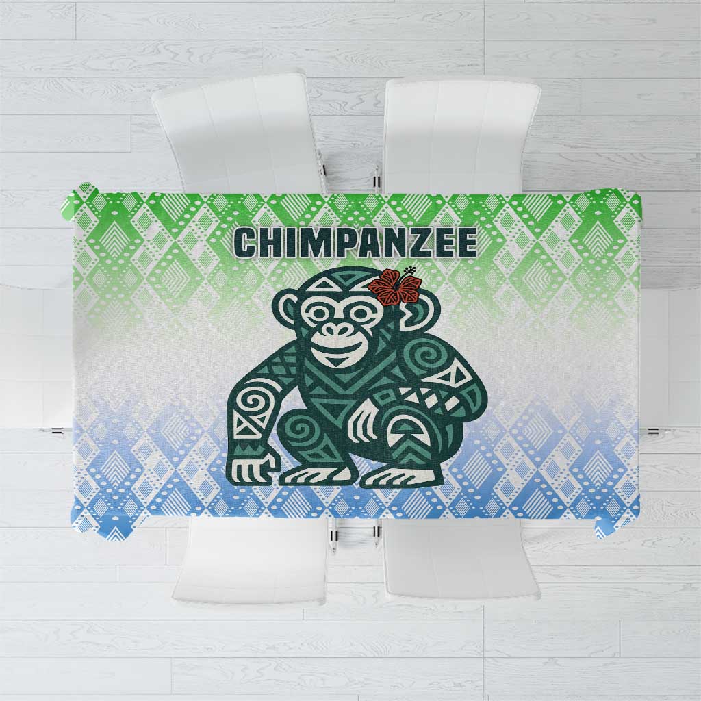 Sierra Leone Tablecloth with Tribal Chimpanzee Design and Green Blue Gradient Pattern