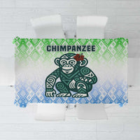 Sierra Leone Tablecloth with Tribal Chimpanzee Design and Green Blue Gradient Pattern