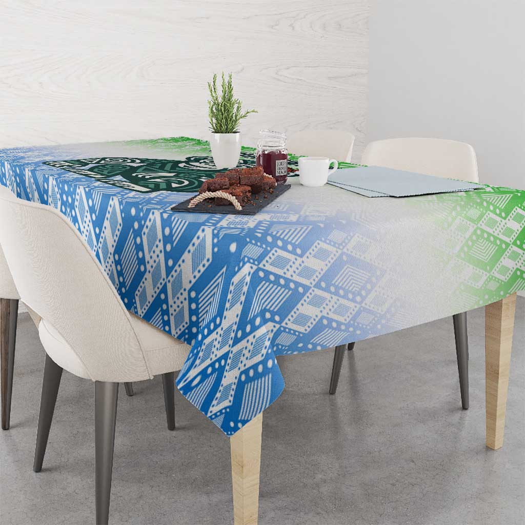 Sierra Leone Tablecloth with Tribal Chimpanzee Design and Green Blue Gradient Pattern