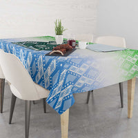 Sierra Leone Tablecloth with Tribal Chimpanzee Design and Green Blue Gradient Pattern