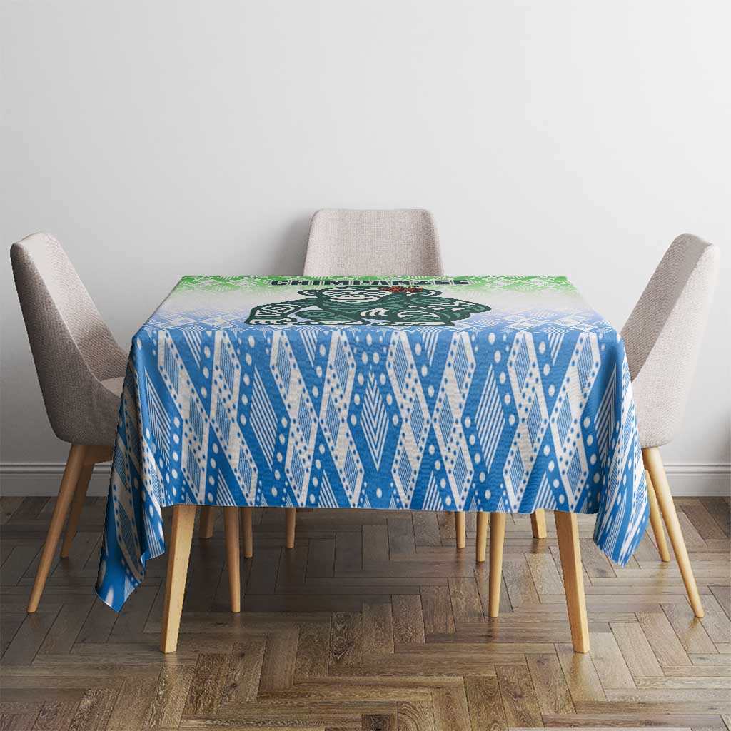 Sierra Leone Tablecloth with Tribal Chimpanzee Design and Green Blue Gradient Pattern