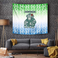 Sierra Leone Tapestry with Tribal Chimpanzee Design and Green Blue Gradient Pattern