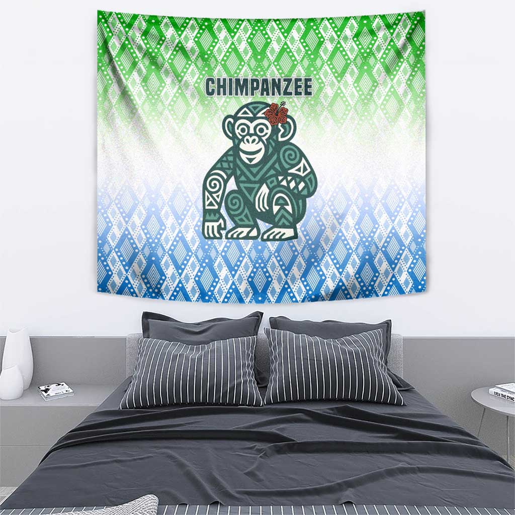 Sierra Leone Tapestry with Tribal Chimpanzee Design and Green Blue Gradient Pattern