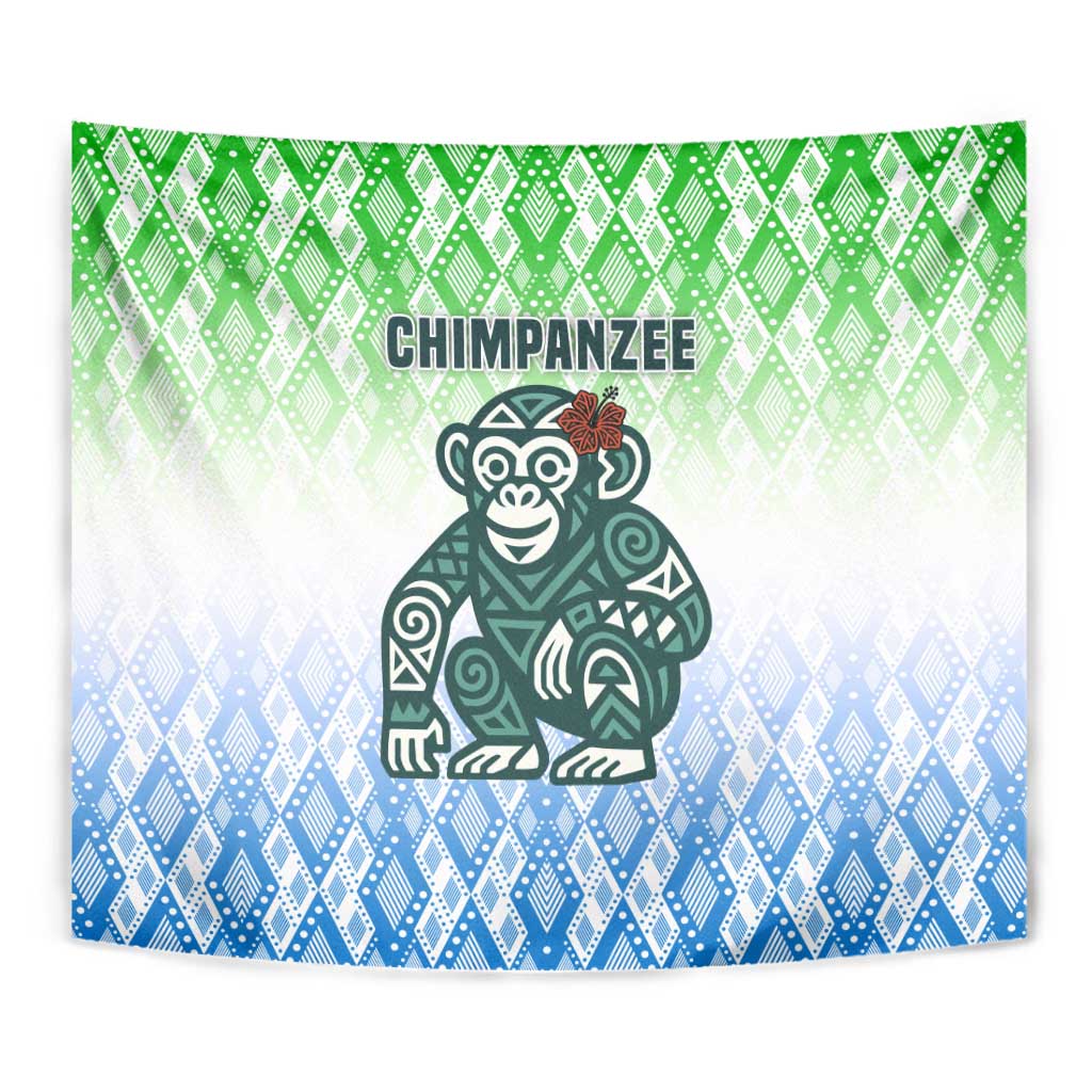Sierra Leone Tapestry with Tribal Chimpanzee Design and Green Blue Gradient Pattern