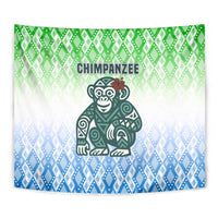 Sierra Leone Tapestry with Tribal Chimpanzee Design and Green Blue Gradient Pattern