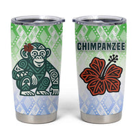 Sierra Leone Tumbler Cup with Tribal Chimpanzee Design and Green Blue Gradient Pattern