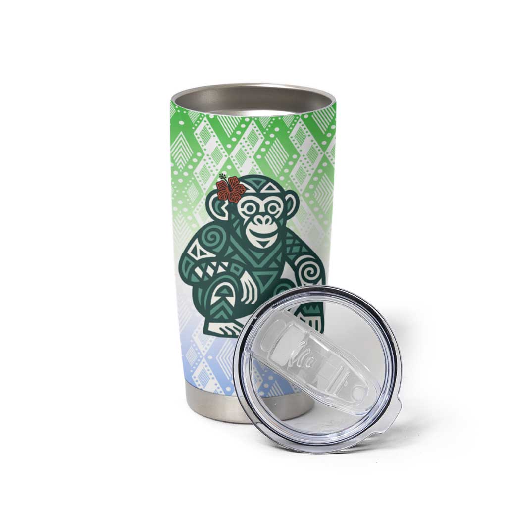 Sierra Leone Tumbler Cup with Tribal Chimpanzee Design and Green Blue Gradient Pattern