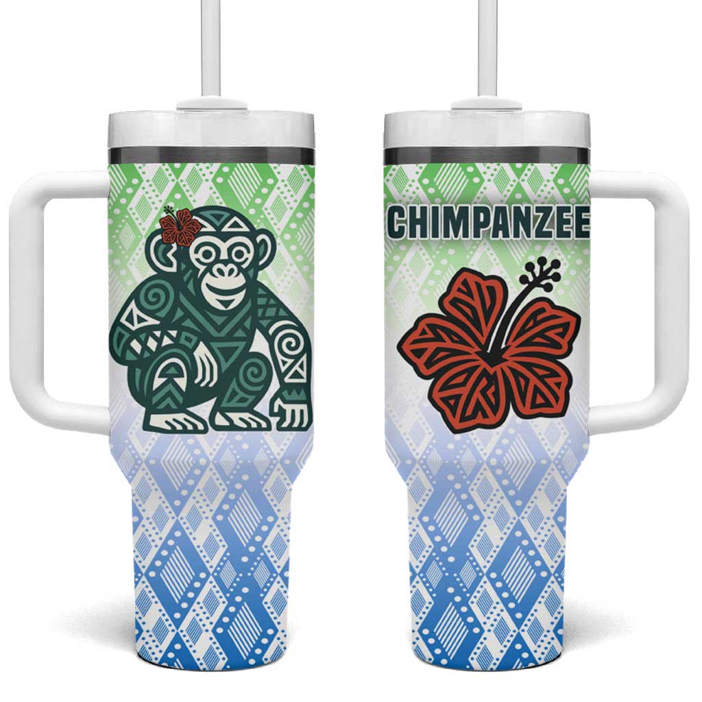 Sierra Leone Tumbler With Handle with Tribal Chimpanzee Design and Green Blue Gradient Pattern