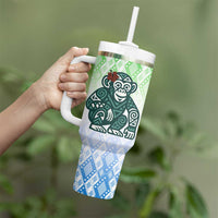 Sierra Leone Tumbler With Handle with Tribal Chimpanzee Design and Green Blue Gradient Pattern