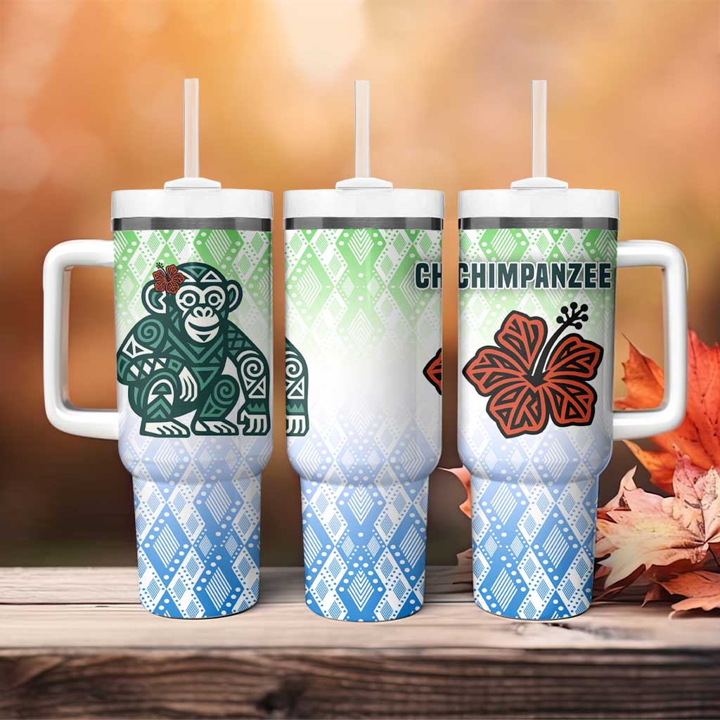 Sierra Leone Tumbler With Handle with Tribal Chimpanzee Design and Green Blue Gradient Pattern