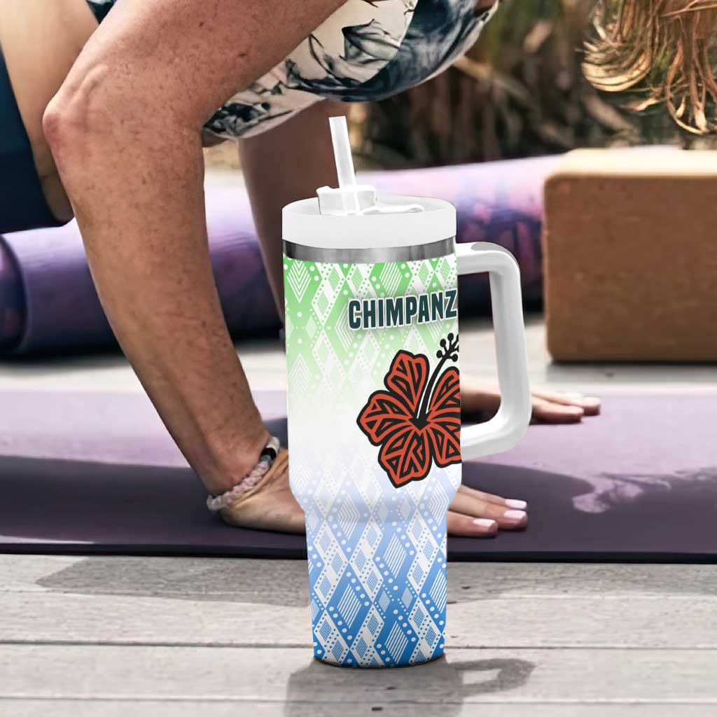 Sierra Leone Tumbler With Handle with Tribal Chimpanzee Design and Green Blue Gradient Pattern