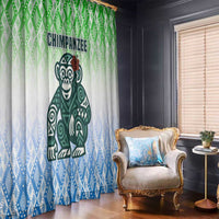 Sierra Leone Window Curtain with Tribal Chimpanzee Design and Green Blue Gradient Pattern