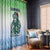 Sierra Leone Window Curtain with Tribal Chimpanzee Design and Green Blue Gradient Pattern