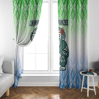 Sierra Leone Window Curtain with Tribal Chimpanzee Design and Green Blue Gradient Pattern
