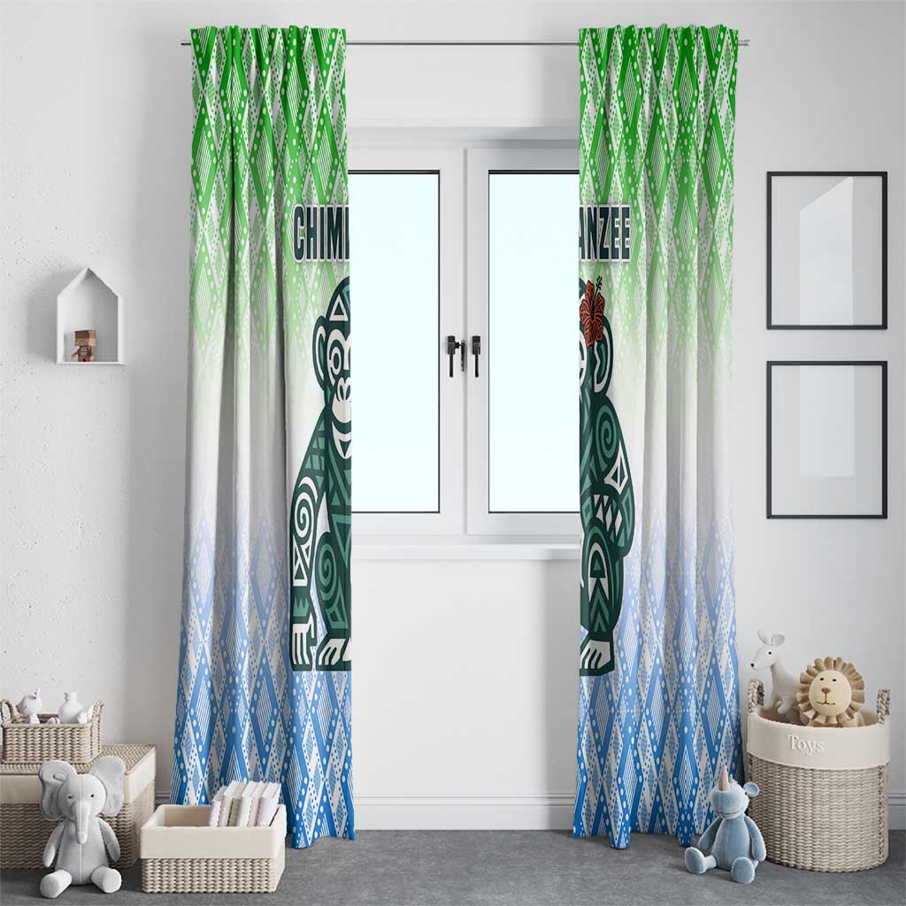 Sierra Leone Window Curtain with Tribal Chimpanzee Design and Green Blue Gradient Pattern