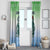 Sierra Leone Window Curtain with Tribal Chimpanzee Design and Green Blue Gradient Pattern