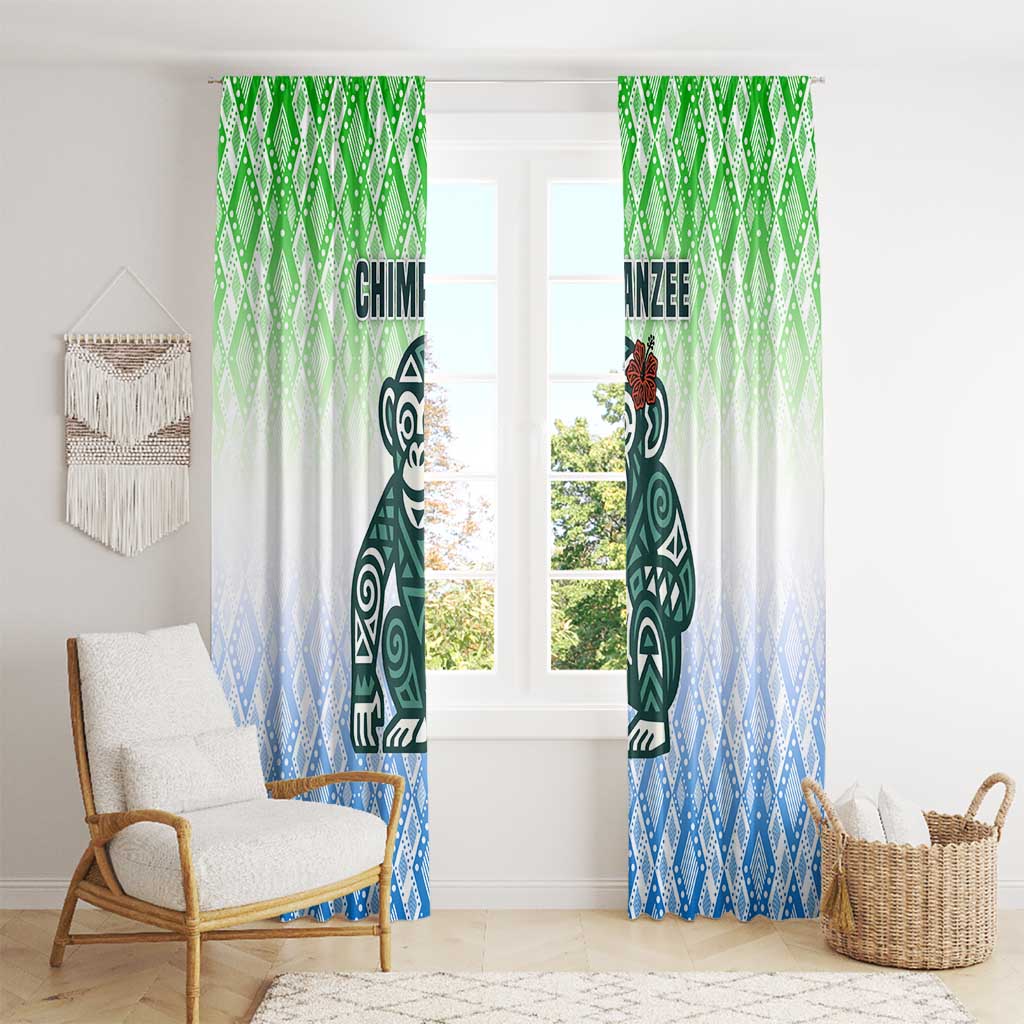 Sierra Leone Window Curtain with Tribal Chimpanzee Design and Green Blue Gradient Pattern
