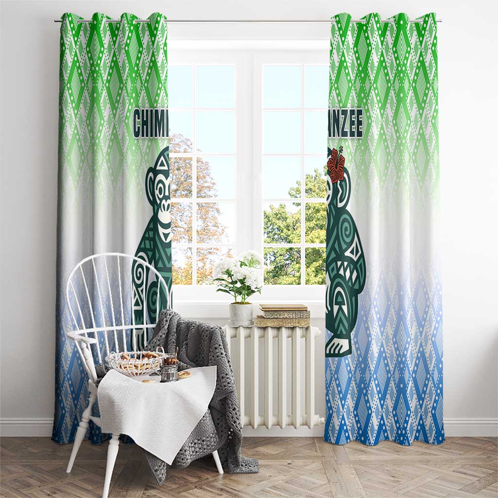 Sierra Leone Window Curtain with Tribal Chimpanzee Design and Green Blue Gradient Pattern
