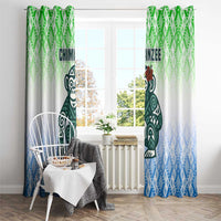 Sierra Leone Window Curtain with Tribal Chimpanzee Design and Green Blue Gradient Pattern