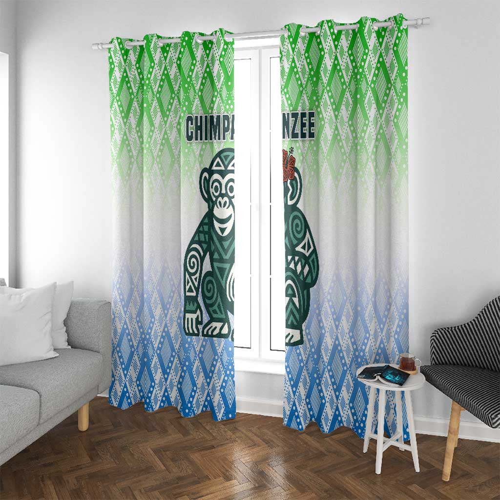 Sierra Leone Window Curtain with Tribal Chimpanzee Design and Green Blue Gradient Pattern
