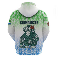 Sierra Leone Zip Hoodie with Tribal Chimpanzee Design and Green Blue Gradient Pattern
