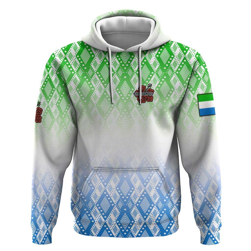 Sierra Leone Zip Hoodie with Tribal Chimpanzee Design and Green Blue Gradient Pattern