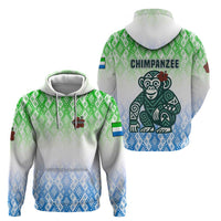 Sierra Leone Zip Hoodie with Tribal Chimpanzee Design and Green Blue Gradient Pattern